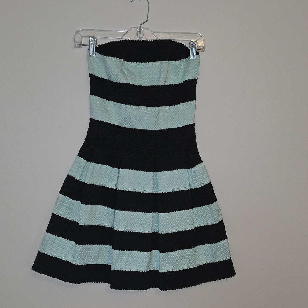 B Darlin Strapless Black and Mint Mini Dress